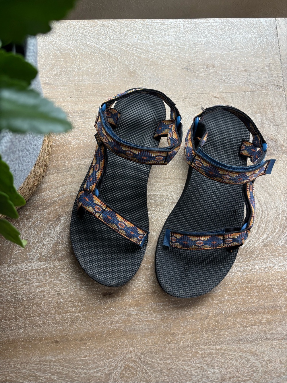 Teva Women’s Strappy Sandals in Blue and Orange Pattern